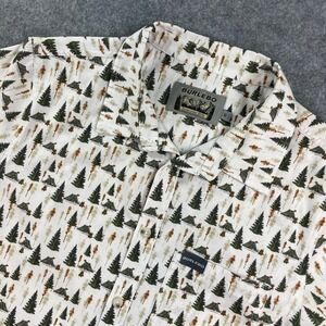 Burlebo Mens Button Down Shirt M White Nature Print Short Sleeve